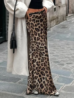COMMENSE Leopard Print Slim Maxi Skirt* Skirts|Bottoms