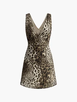 COMMENSE Leopard Print V-Neck Sleeveless Dress* Dresses
