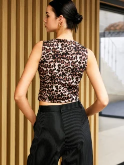 COMMENSE Leopard Print V-Neck Vest* Outerwear|Vests
