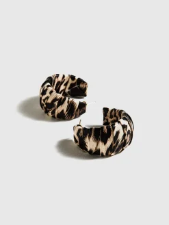 COMMENSE Leopard Printed C-Shape Stud Hoop Earrings* Earrings|Accessories