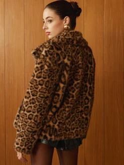 COMMENSE Leopard Printed Faux Fur Warm Coat* Outerwear|Coats