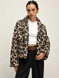 COMMENSE Leopard Printed Lapel Winter Coat* Outerwear|Coats