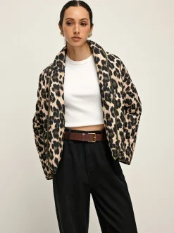 COMMENSE Leopard Printed Lapel Winter Coat* Outerwear|Coats