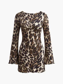 COMMENSE Leopard Printed Open Back Tie Dress* Casual Dresses|Short Dresses