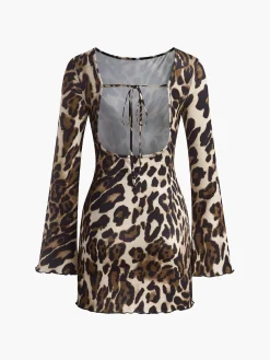COMMENSE Leopard Printed Open Back Tie Dress* Casual Dresses|Short Dresses