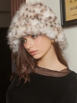 COMMENSE Leopard Printed Plush Bucket Hat* Hair Claws & Hats|Accessories