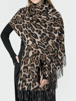 COMMENSE Leopard Printed Tassel Warm Scarf* Accessories