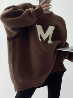 COMMENSE Letter Printed Loose Sweater* Sweater Tops|Sweaters & Cardigans