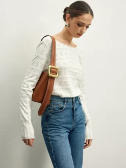 COMMENSE Lettuce Trim Backless Pointelle Knit Top* Sweater Tops|Sweaters & Cardigans