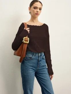 COMMENSE Lettuce Trim Backless Pointelle Knit Top* Sweater Tops|Sweaters & Cardigans