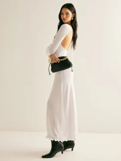 COMMENSE Lettuce Trim Backless Sweater Long Dress* White Dresses|Sweater Dresses