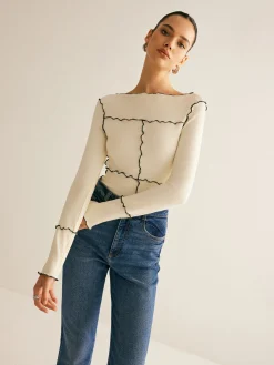 COMMENSE Lettuce Trim Long Sleeve Slim T-Shirt* T-shirts|Tops