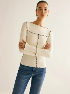 COMMENSE Lettuce Trim Long Sleeve Slim T-Shirt* T-shirts|Tops