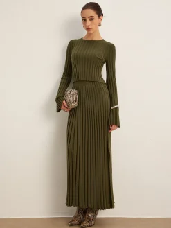 COMMENSE Lettuce Trim Pleated Sweater Skirt* Skirts|Knitwear