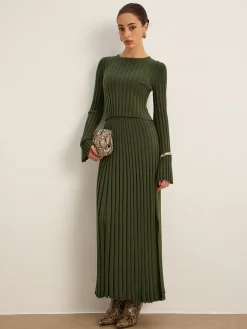 COMMENSE Lettuce Trim Pleated Sweater Skirt* Skirts|Knitwear