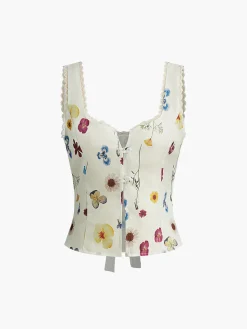 COMMENSE Lettuce Trim Print Tank Top* Tank Tops & Camis|Tops