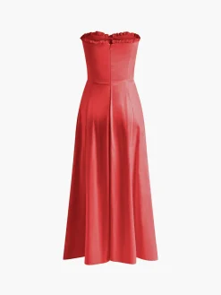 COMMENSE Lettuce Trim Slit Midi Dress* Summer Dresses|Midi Dresses