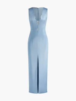 COMMENSE Lettuce Trim Split Tank Long Dress* Cocktail & Party Dresses|Vacation Dresses