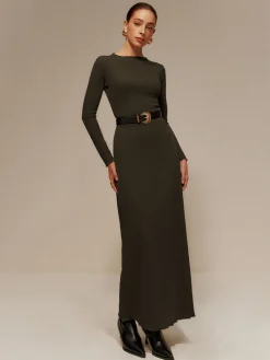COMMENSE Lettuce Trim Sweater Long Dress Without Belt* Sweater Dresses|Sweater Dresses