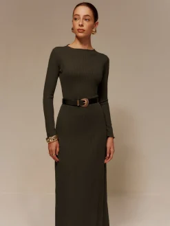COMMENSE Lettuce Trim Sweater Long Dress Without Belt* Sweater Dresses|Sweater Dresses