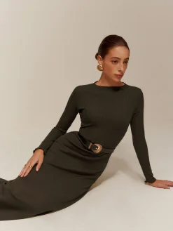 COMMENSE Lettuce Trim Sweater Long Dress Without Belt* Sweater Dresses|Sweater Dresses