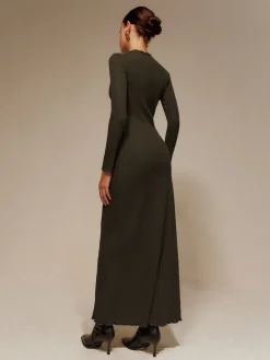 COMMENSE Lettuce Trim Sweater Long Dress Without Belt* Sweater Dresses|Sweater Dresses