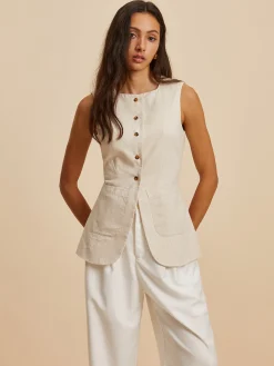 COMMENSE Linen Blend Pockets Vest* Outerwear|Vests