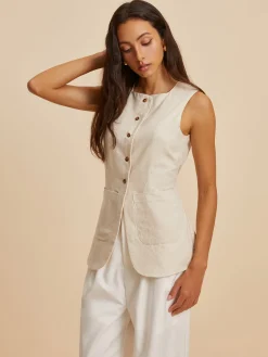COMMENSE Linen Blend Pockets Vest* Outerwear|Vests