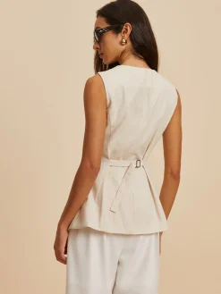 COMMENSE Linen Blend Pockets Vest* Outerwear|Vests