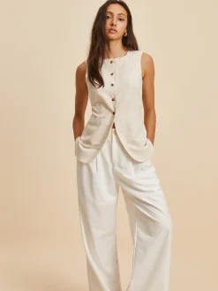 COMMENSE Linen Blend Pockets Vest* Outerwear|Vests