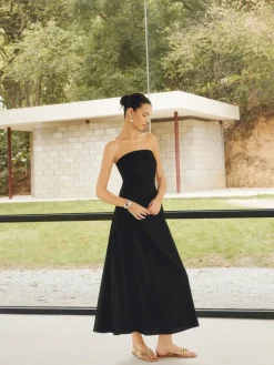 COMMENSE Linen Blends Basic Pockets Tube Long Dress* White Dresses|Black Dresses