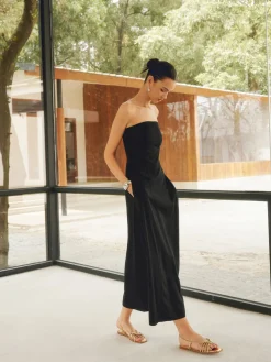 COMMENSE Linen Blends Basic Pockets Tube Long Dress* White Dresses|Black Dresses