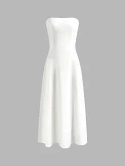 COMMENSE Linen Blends Basic Pockets Tube Long Dress* White Dresses|Black Dresses