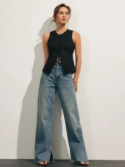 COMMENSE Linen Blends Button Up Tank Top* Tank Tops & Camis|Tops