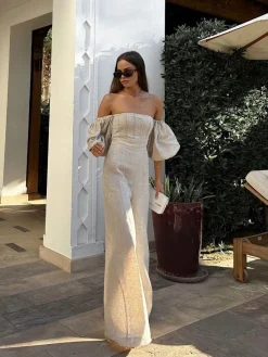 COMMENSE Linen Blends Puff Sleeve Jumpsuit* Jumpsuits & Rompers|Jumpsuits & Rompers