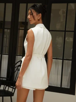 COMMENSE Linen Blends Work Belted Shorts Set* Shorts Sets|Shorts