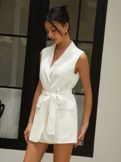COMMENSE Linen Blends Work Belted Shorts Set* Shorts Sets|Shorts