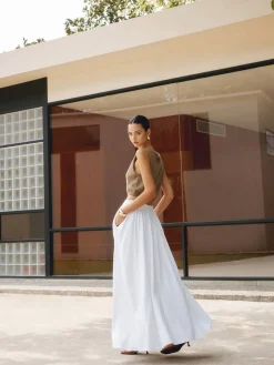 COMMENSE Linen Pleated Maxi Skirt* Skirts|Matching Sets