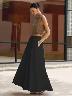 COMMENSE Linen Pleated Maxi Skirt* Skirts|Matching Sets
