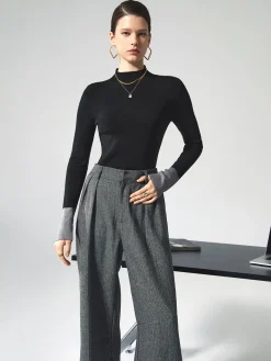 COMMENSE Long Sleeve Contrast Cuff Knit Top* Sweater Tops|Sweaters & Cardigans