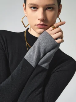 COMMENSE Long Sleeve Contrast Cuff Knit Top* Sweater Tops|Sweaters & Cardigans