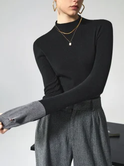 COMMENSE Long Sleeve Contrast Cuff Knit Top* Sweater Tops|Sweaters & Cardigans