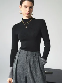 COMMENSE Long Sleeve Contrast Cuff Knit Top* Sweater Tops|Sweaters & Cardigans