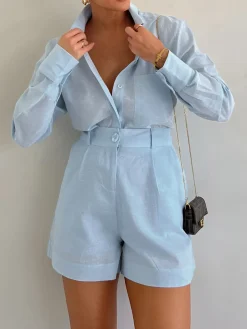 COMMENSE Long Sleeve Loose Shorts Set* Shorts Sets|Shorts