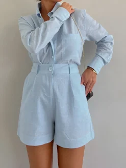 COMMENSE Long Sleeve Loose Shorts Set* Shorts Sets|Shorts