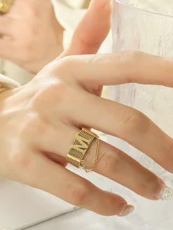 COMMENSE M Letter & Chain Decor Ring* Rings & Bracelets|Accessories