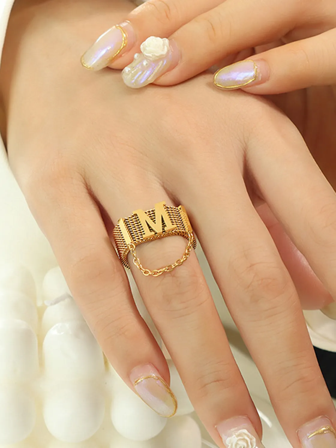 COMMENSE M Letter & Chain Decor Ring* Rings & Bracelets|Accessories
