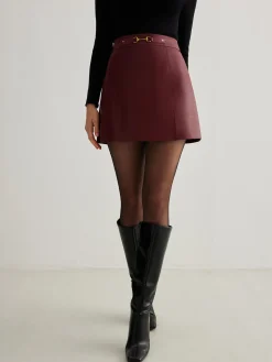 COMMENSE Magnet Closure Faux Leather Skirt* Skirts|Bottoms