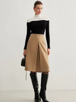COMMENSE Magnet Closure Pockets Pleated Skirt* Skirts|Bottoms