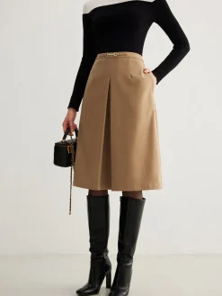 COMMENSE Magnet Closure Pockets Pleated Skirt* Skirts|Bottoms